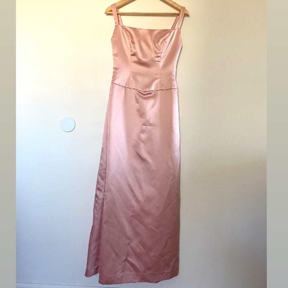 Vintage Square Neck Satin Baby Pink Dress